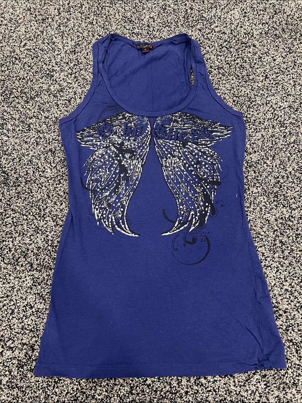 G by Guess Blue Tank with Rhinestone Wing Detail